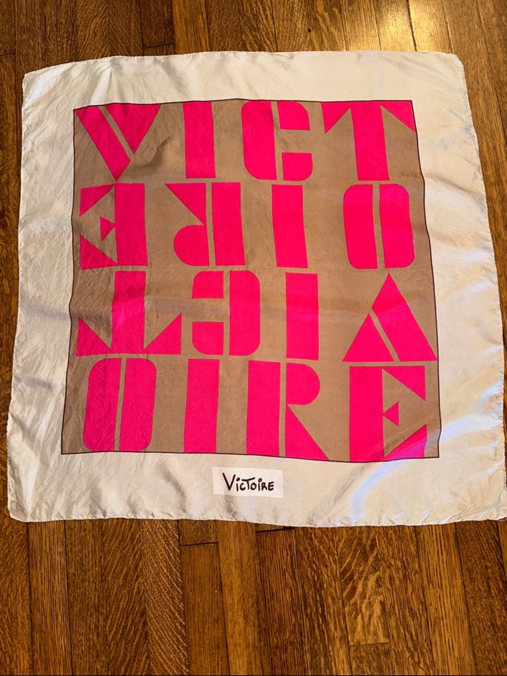 Vintage  Victoire Very Large Graphic‎ Square Silk Scarf in Hot Pink & Taupe